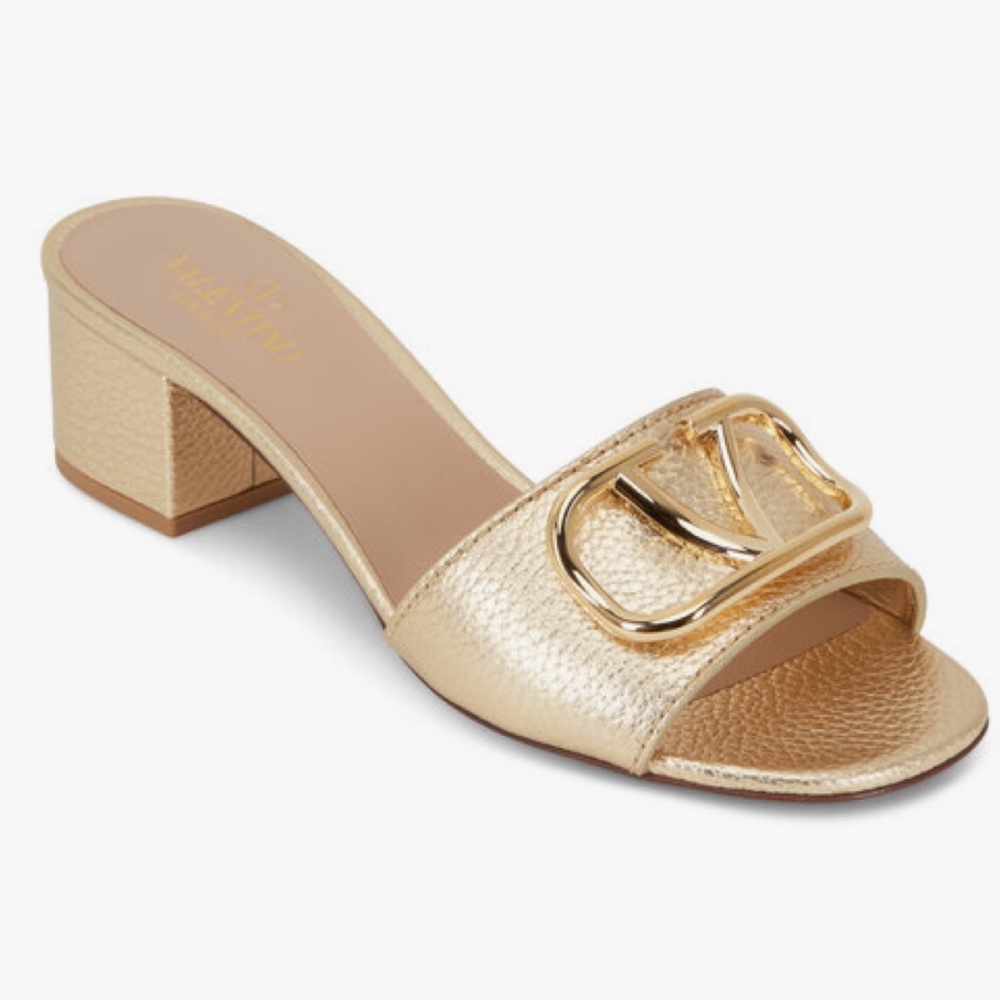 Valentino authentic Gold Mules with Logo Accent
